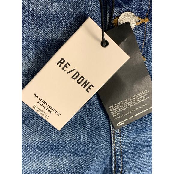 RE/DONE Blue Mid Wash Originals Button Front Crop Bootcut Jeans Size 28 - Picture 6 of 8
